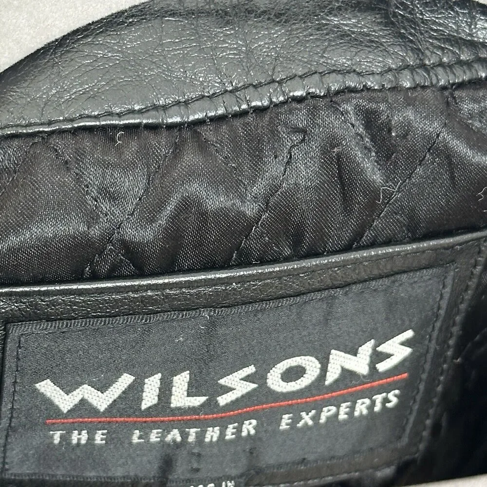 Vtg Wilsons Leather Jacket Mens Medium Black Quilted Coat 90s Grunge Barn Chore